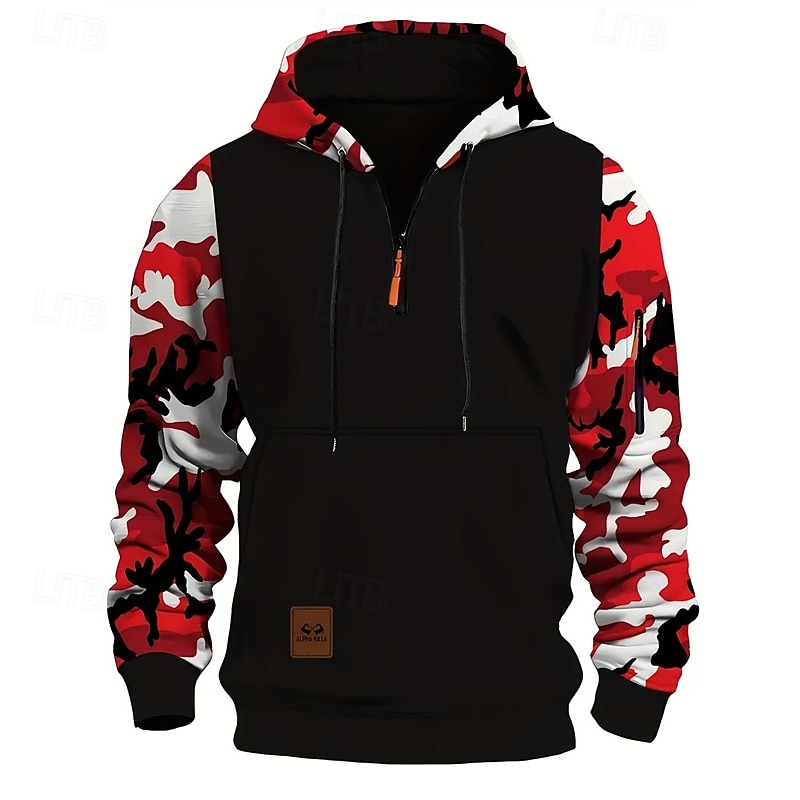 Men's Hoodie Quarter Zip Hoodie Red Blue Green Gray Hooded Camouflage Patchwork Drawstring Sports & Outdoor Daily Holiday Polyester Streetwear Basic Casual Winter Autumn / Fall Clothing Apparel 2026 - $28.99 –P6