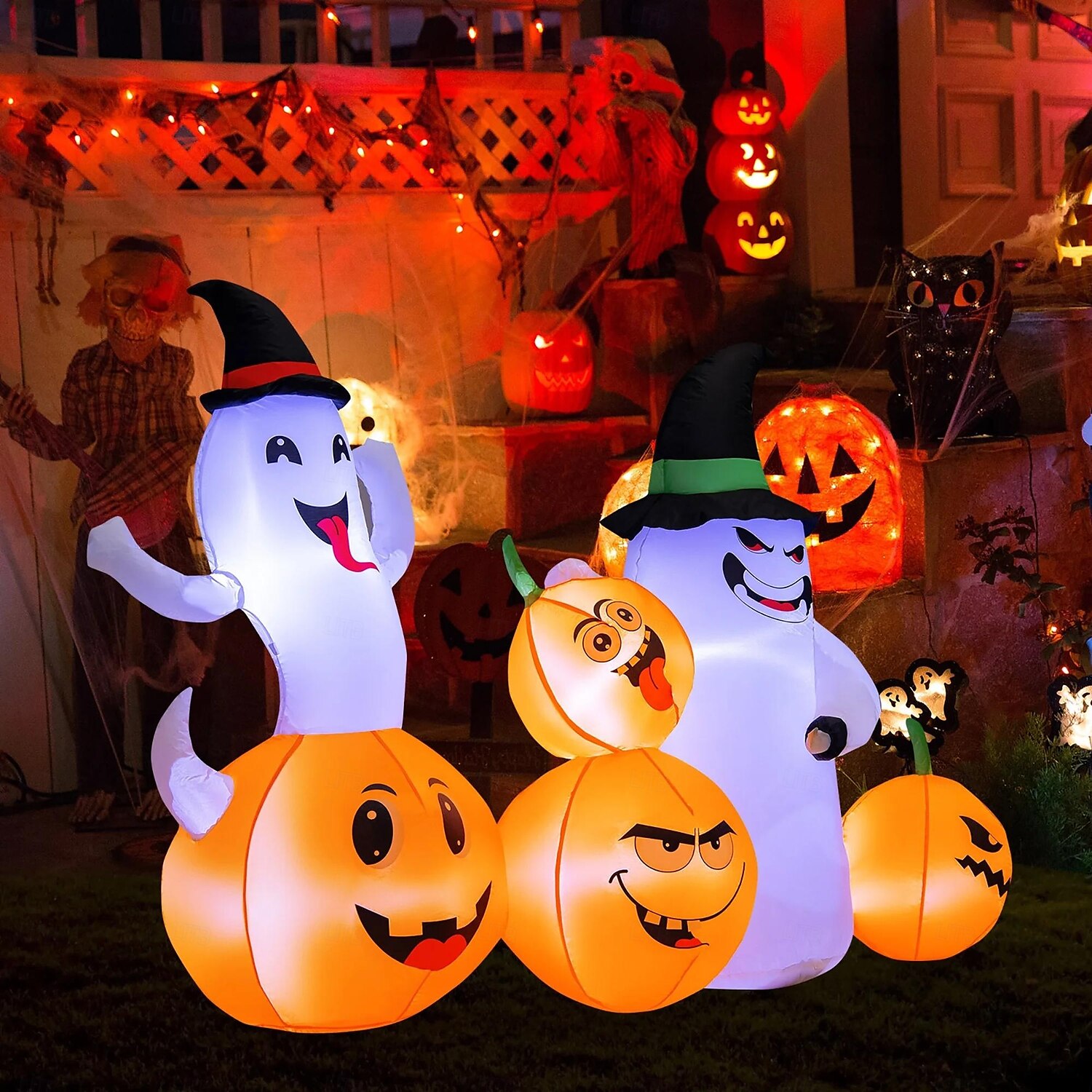 Costway 6 fot lang oppblåsbar halloween-dekorasjon med 4 gresskar &spøkelser med innebygde LED-lys 2025 - $108.99 –P4