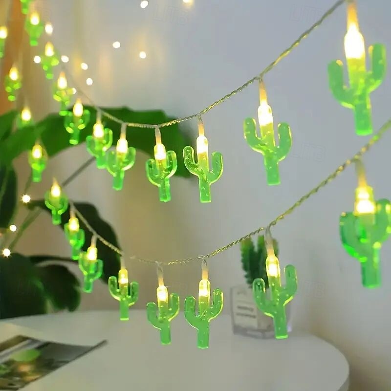 Luci a stringa estive per spiaggia tropicale Hawaii, 3 m, 20 LED, cactus, fenicotteri, bromeliacee, palme, a batteria, per decorazioni per feste in spiaggia, piscina tropicale del 2025 a $12.99 –P9