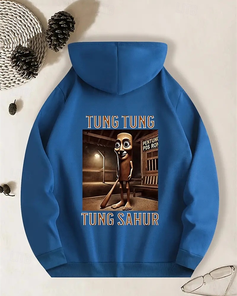 Pojkars avslappnad långärmad huvtröja med tung tung tung sahur-tryck vår höst mode streetwear barn 4-12 år huva utomhus daglig normal passform 2025 - $18.99 –P3