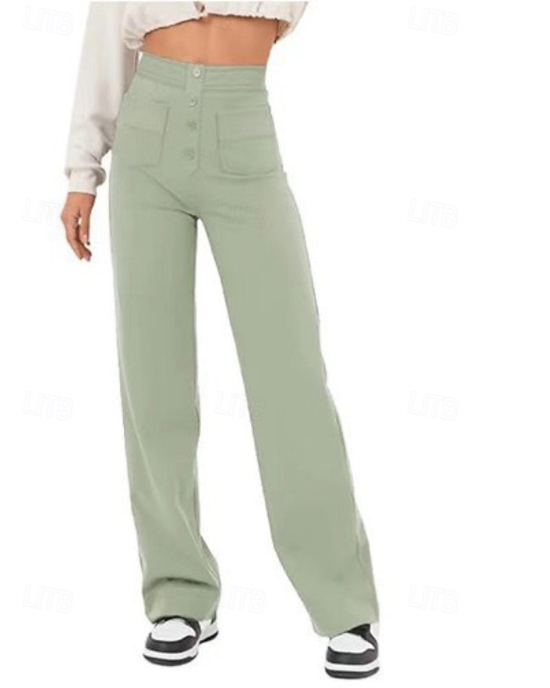 Pentru femei Picior Larg Pantaloni Drept Șic Stradă Casual Lungime totală Natural Simplu Buzunar Talie elastică Cataramă Comfortabil În aer liber Stradă Ieșire Măr Verde Gri Închis Roșu portocaliu 2025 - $19.99 –P19