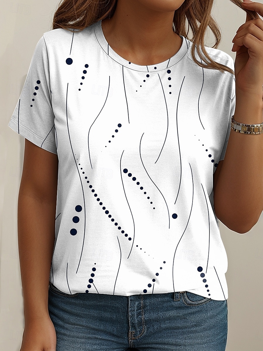 Damen Übergröße Oberteile T Shirt Grafik Abstrakt Druck Kurzarm Rundhalsausschnitt Lässig Täglich Polyester Sommer Frühling Weiß Blau 2025 - $19.99 –P4