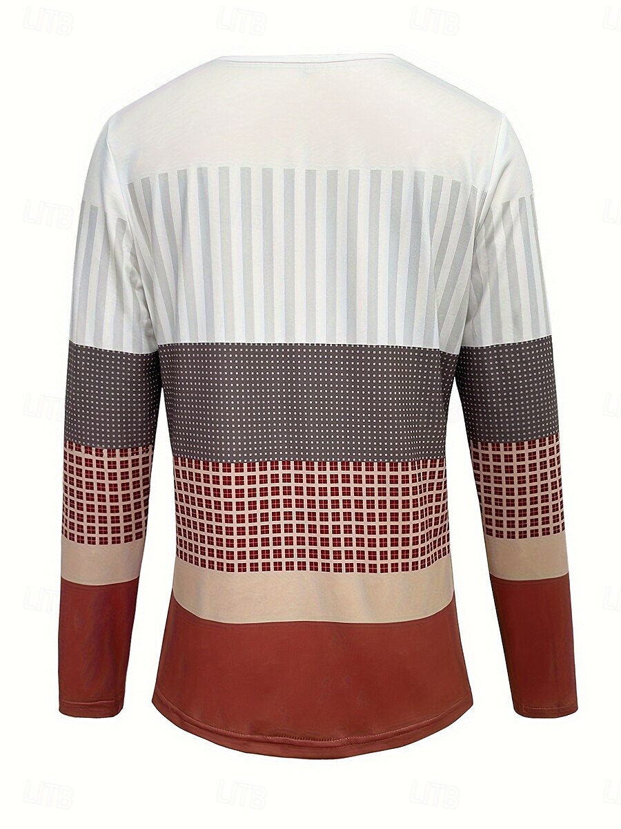 Dame Gensere Grafisk Geometrisk Stripet Årgang Klassisk Fritid Langermet Crew-hals Vanlige topper Knapper Trykt mønster Hvit Vin Vår Høst Vinter 2025 - $24.99 –P2