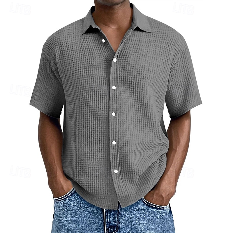 Per uomo Camicia Camicia a nido d'ape Camicia Estiva Camicia casual Camicia da Spiaggia Camicia con Bottoni Nero Bianco Verde chiaro Rosa Blu reale Manica Corta Semplice Bavero Vacanza Camicia del 2025 a $23.99 –P9