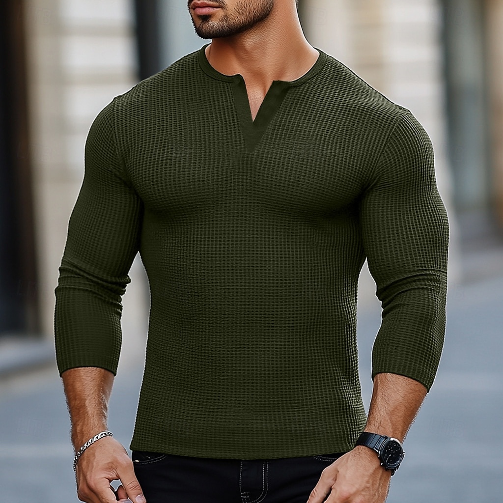 Per uomo Maglietta Maglia Henley Manica Corta Tribale Testurizzato Tinta unita Designer Essenziale Stile Boho Stampato Bottonato Scollo a V Henley All'aperto Casuale Quotidiano Estate Autunno Tutte del 2025 a $26.99 –P4
