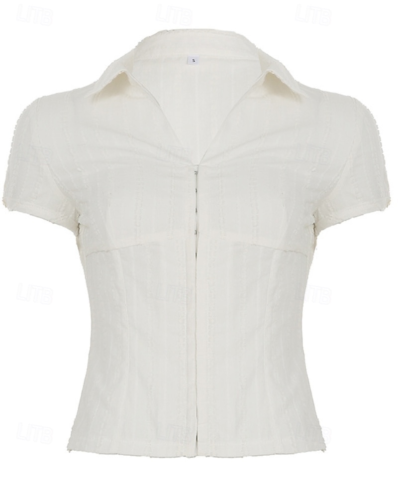 Damen Hemd Bluse Einfach Modern Lässig Kurzarm Hemdkragen Normale Oberteile Täglich Ferien Knöpfe Weiß Rosa Sommer 2025 - $24.99 –P4