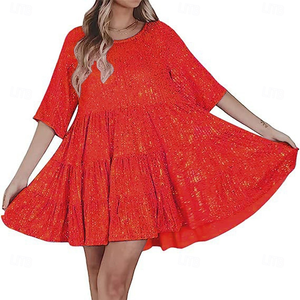 Per donna Mini Abito Abito con Paillettes Abito da Cocktail Moda Moderno Festa serale Cocktail party Vestibilità regolare Semplice Manica Corta Girocollo Argento Grigio nero Nero Bianco Estate del 2025 a $27.99 –P8