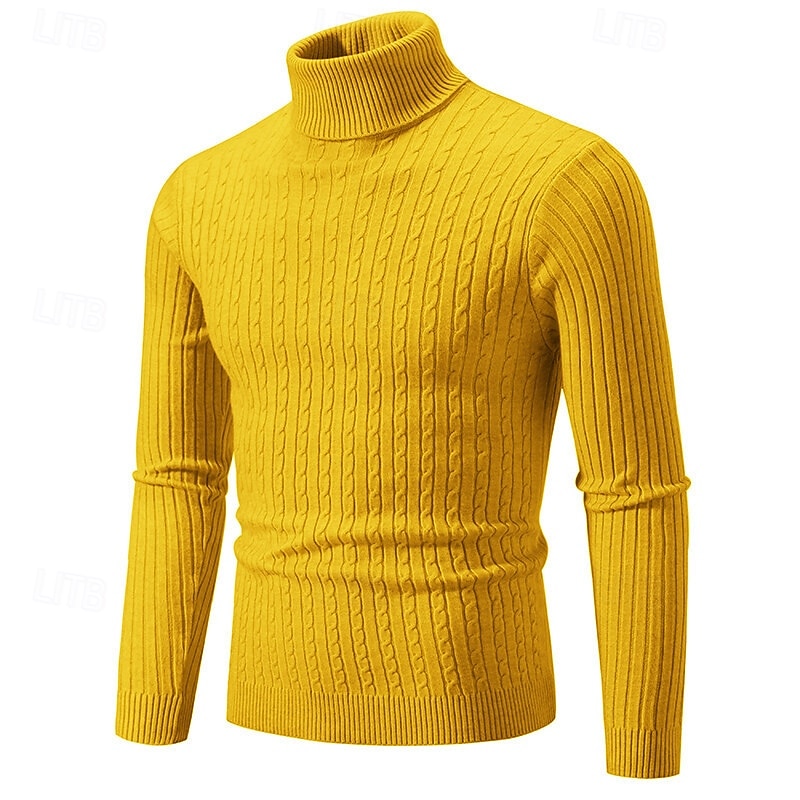 Herr Pullover tröja Stickad tröja Ribbad Sticka Vanliga toppar Stickat Slät Polokrage Mode Grundläggande Semester Dagliga kläder Kläder Höst Vinter Vin Svart S M L 2025 - $21.99 –P8