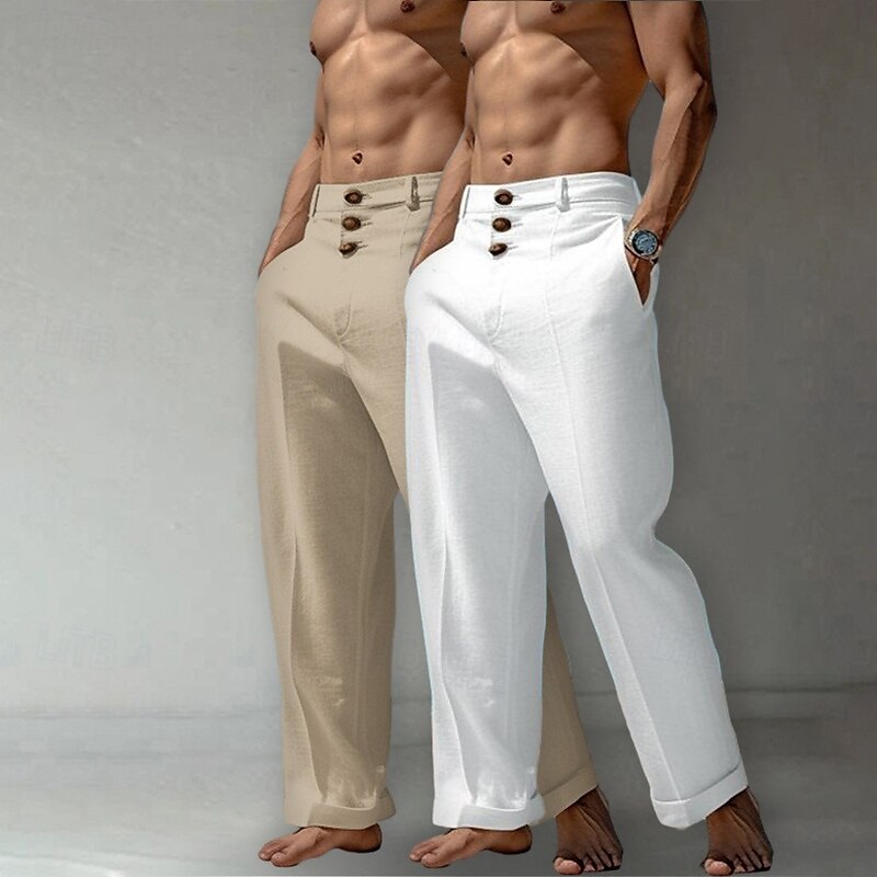 Homme Pantalons en Lin Pantalons Pantalon d'été Pantalons Amples Pantalons de Plage Poche Avant Jambe Droite Uni Confort Respirant Longueur complète Occasionnel Quotidien Fête Vacances Mode Blanc de 2025 ? $33.99 –P8