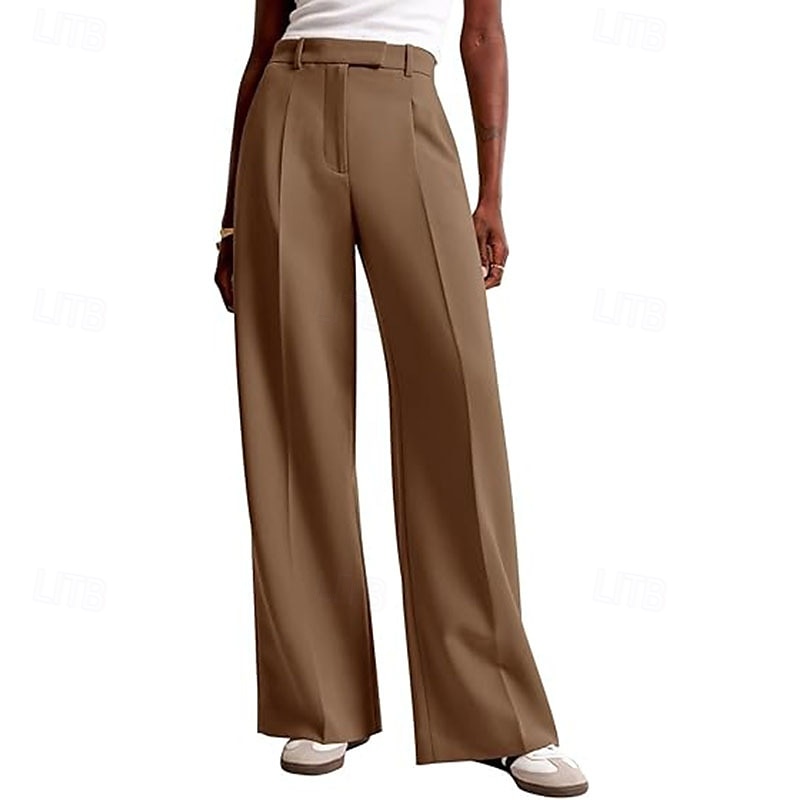 Women's Wide Leg Slacks Streetwear Casual Full Length Natural Plain Elastic Waist Comfy Street Holiday Daily Wear Ash Dark-Gray Dark red Apricot Fall Regular Fit 2026 - $32.99 –P13