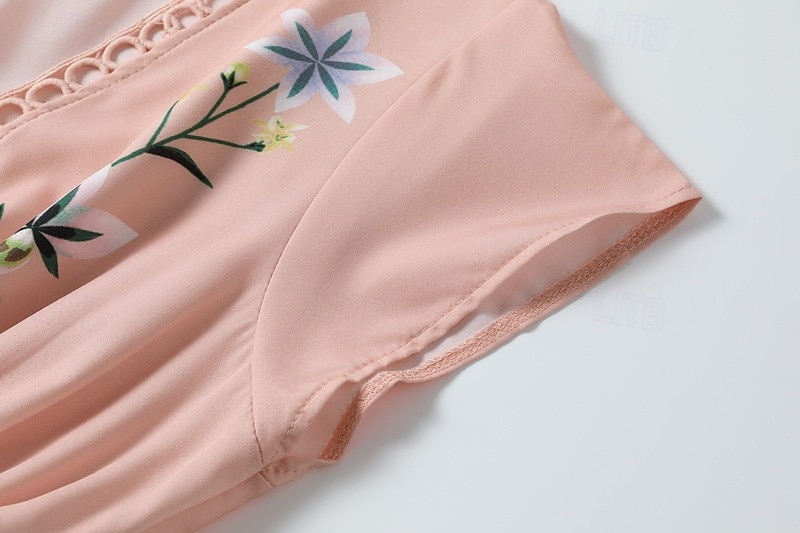 rochie midi pentru femei boem cu decolteu în V broderie florală talie elastică șnur cu mânecă scurtă vacanță la plajă roz confortabil potrivire regulată îmbrăcăminte ocazională de vară 2025 - $31.99 –P5