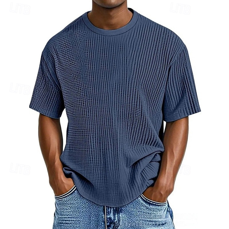 Homme T-shirt Chemise à manches courtes Manche Courte Col ras du cou Été Uni Mode Designer Basique Jacquard Vacances Rue Sortir Abricot Noir Blanche T-shirt haut de gamme pour homme de 2025 ? $20.99 –P7