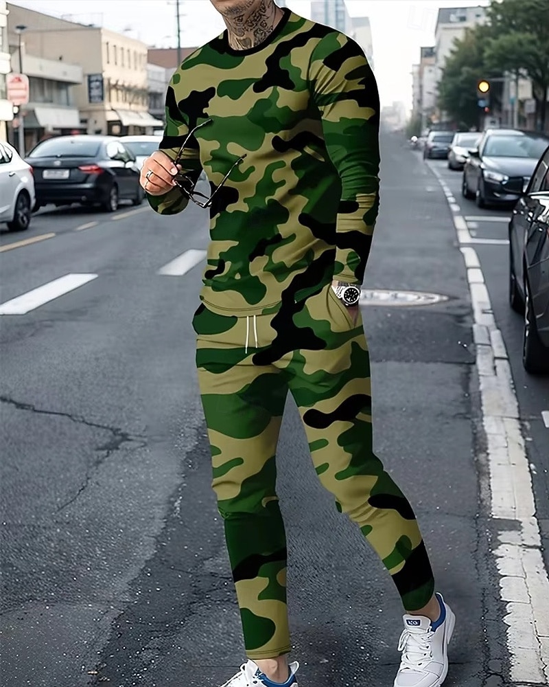 Per uomo Maglia Tuta da Ginnastica Tuta da Allenamento Verde Grigio Girocollo Mimetico 2 Pezzi Sport & Outdoor Quotidiano Ferie Poliestere Streetwear Essenziale Casual Primavera Autunno Abbigliamento del 2026 a $45.99 –P1