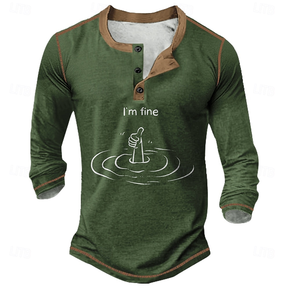 Homme Graphique Drôle Chemise Henley T-shirt manche longue ancien Mode Designer Extérieur Occasionnel Quotidien Printemps & Automne Toutes saisons Vert Armée Noir Bleu foncé Henley T-shirt Henley de 2025 ? $22.99 –P2