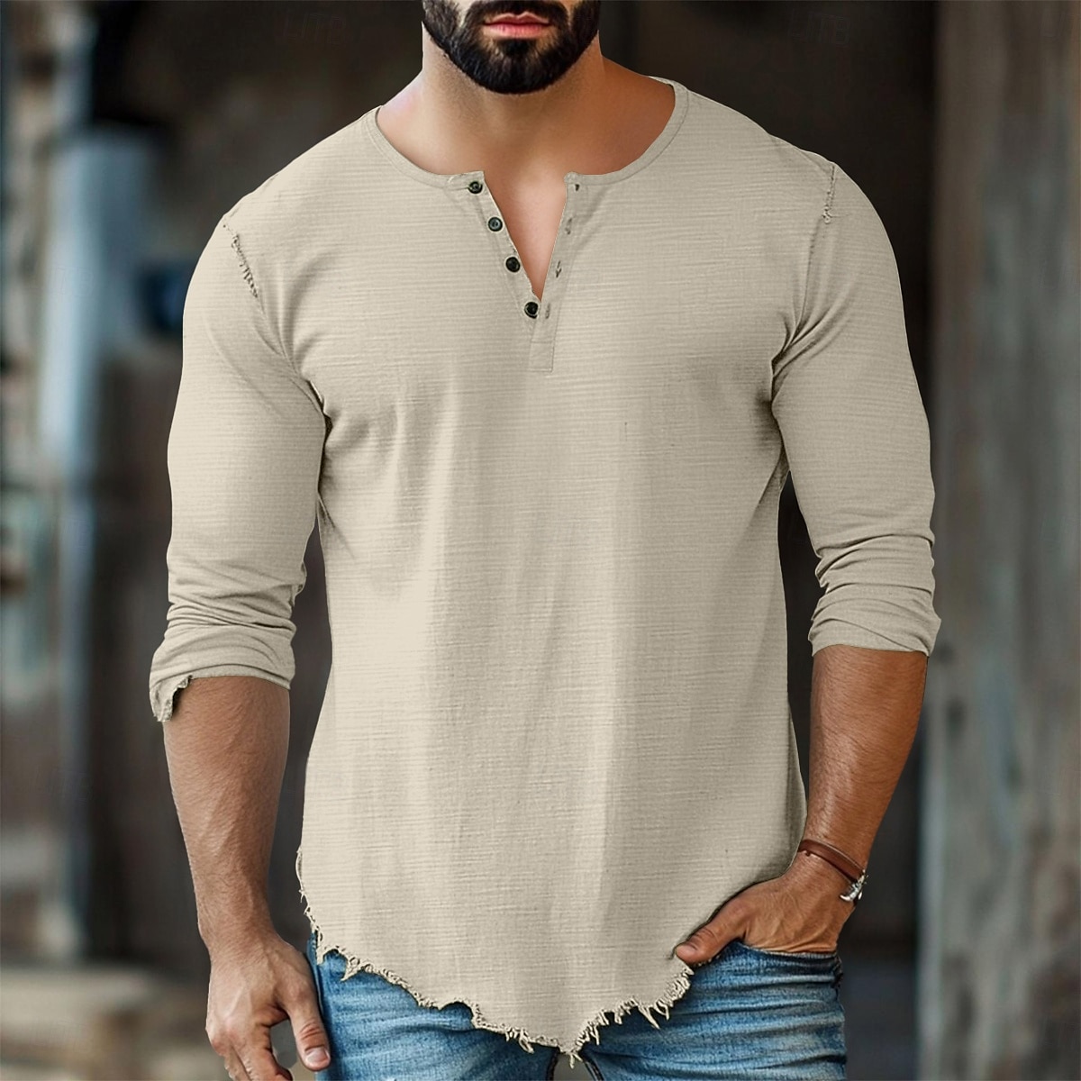 Men's Cotton Linen Shirt Henley Shirt Tee Henley Top Long Sleeve Solid Color Plain Solid Fashion Designer Casual Color Block Buttons Henley Outdoor Casual Daily Summer All Seasons White Pink Light 2025 - $22.99 –P8