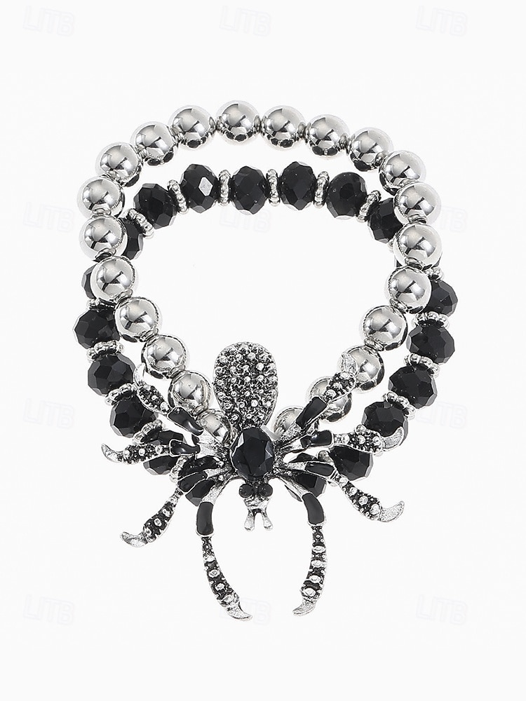 2025年 女性用ハロウィンスパイダージュエリーセット - ゴシックビーズチョーカー、調節可能なブレスレットとステートメントリング、コスチュームパーティー、コスプレ、不気味な夜のお出かけに最適な合金ラインストーンデザイン  コレクション – $14.99 –P10