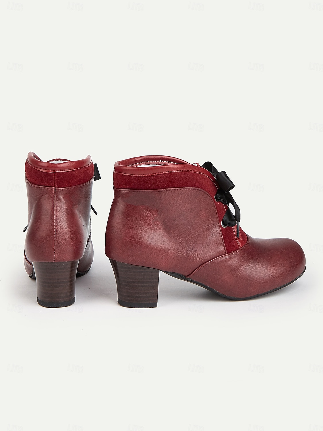 Bottines bordeaux d'inspiration victorienne des années 1900 pour femmes – bottines à talons à lacets en similicuir avec nœud en ruban pour un usage quotidien et des tenues vintage de 2025 ? $54.99 –P4