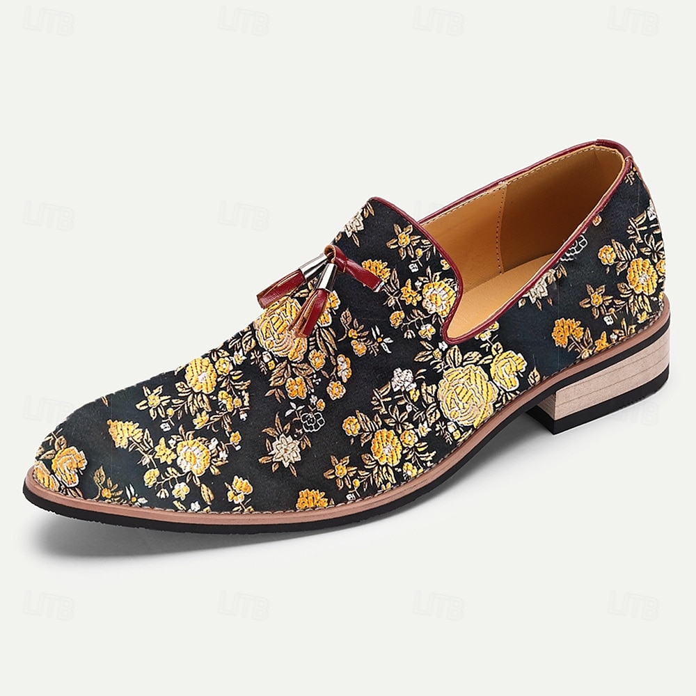Herrloafers i jacquard med blommönster och tofsar för bröllop, bankett och formella evenemang 2025 - $42.99 –P2