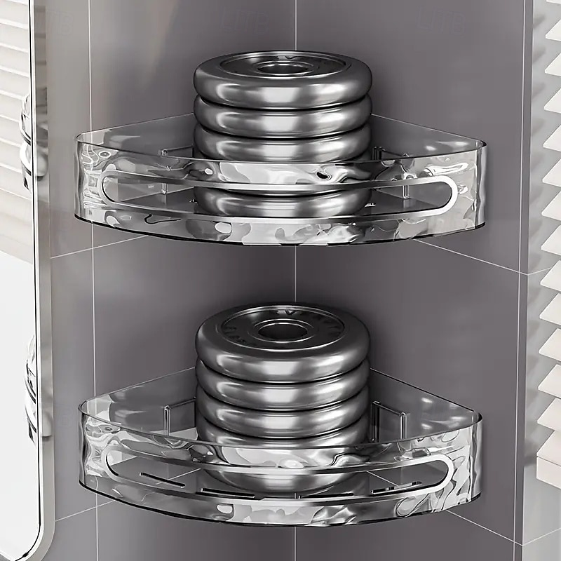 2026年 壁掛け式バスルーム収納ラック、ドリル不要、壁掛け式トイレ収納オーガナイザー、トイレタリーや日用品用の透明コスメティックオーガナイザー  コレクション – $15.99 –P12