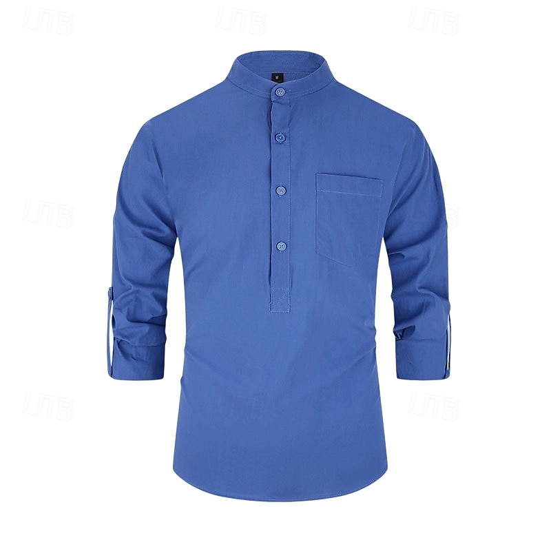 Voor heren Overhemd Zwart Wit Geel Rood Donker Marine Lange mouw Effen opa kraag School Formeel Kleding minimalistische 2025 - $23.99 –P17