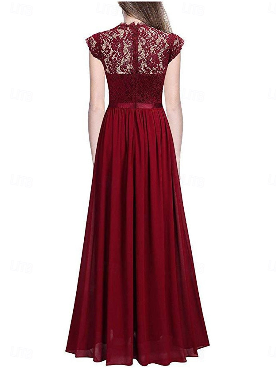 Pentru femei Rochie Lunga Rochie Maxi Rochie de dantela Rochie de Cocktail Rochie pentru invitata de nunta Șifon Elegant Modă Modern În aer liber Petrecere cu cocktail Fit regulat Simplu Manșon scurt 2025 - $27.99 –P6