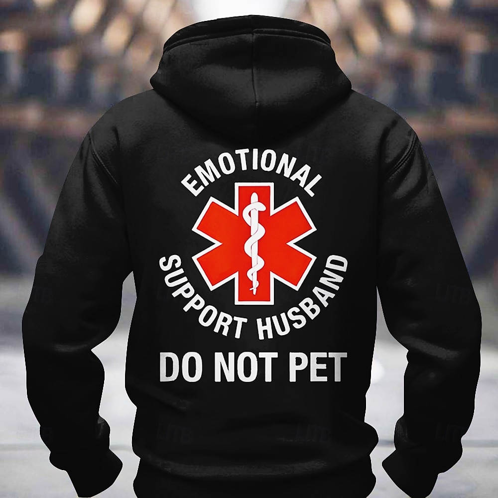 Felpa con Cappuccio Grafica Divertente da Uomo - Design 'Emotional Support Husband' Non Accarezzare del 2026 a $28.99 –P1