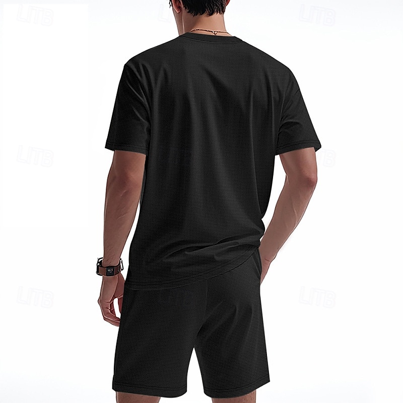 Per uomo Camicia a nido d'ape Completi T-shirt Outfit 2 pezzi Maglietta e pantaloncini Manica Corta Scollo a V Estate Semplice Moda Casual Allacciato 2 Pezzi Vacanza Abbigliamento quotidiano Uscire del 2025 a $28.99 –P15