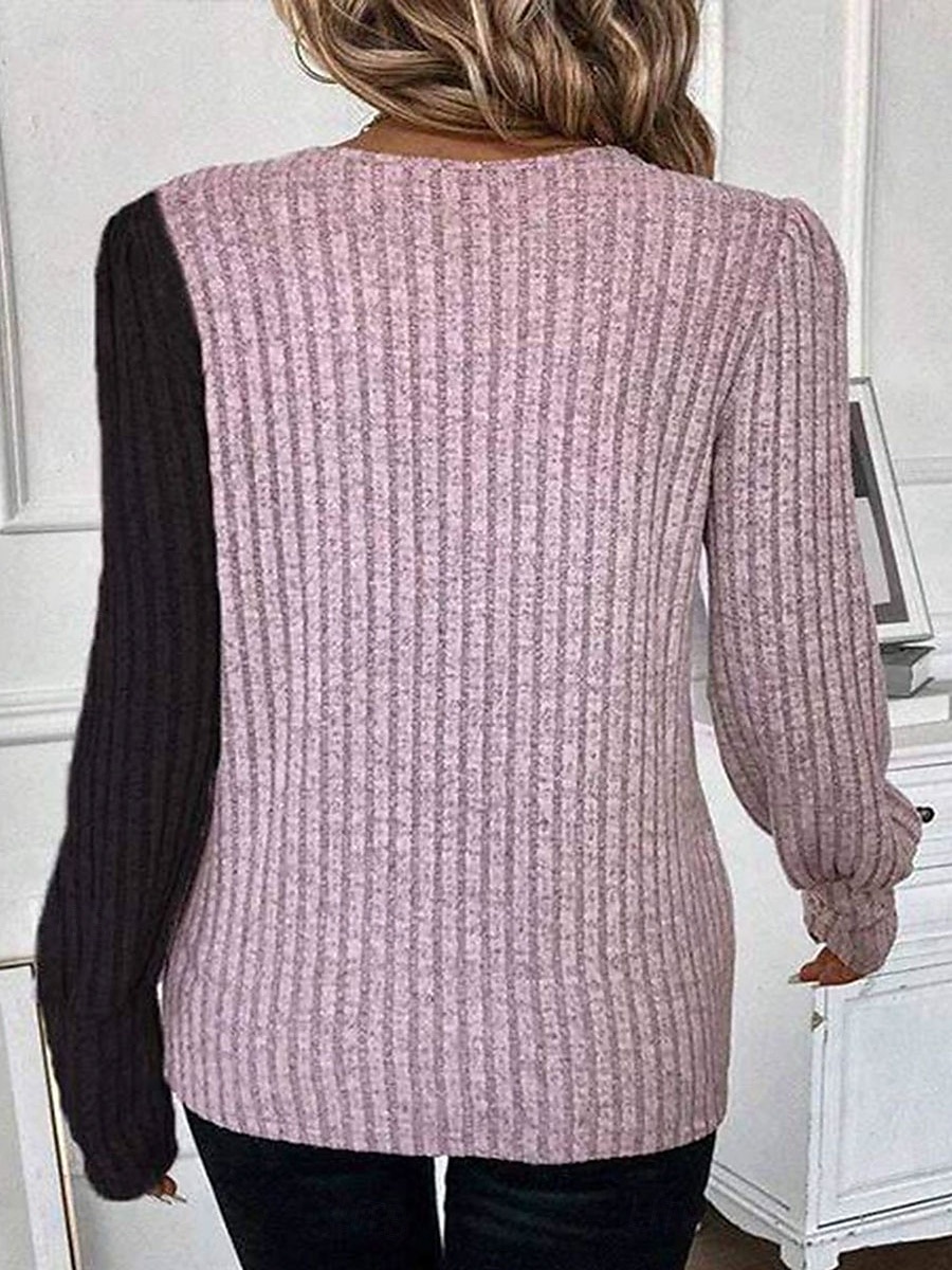 Damen Bluse Geometrisch Farbblock Tropisch Stilvoll Lässig Langarm Rundhalsausschnitt Normale Oberteile Täglich Patchwork Knöpfe Rosa Himmelblau Grau Frühling Herbst Winter 2025 - $26.99 –P2