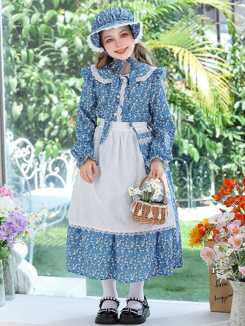secolul al 19-lea Anii 1800 Vestul Sălbatic Rochie de prerie Set capotă și șorț Pionier Costume de fancy Fete Halloween Carnaval Ziua Mondială a Cărții Ținute pentru evenimente școlare Reconstituire 2025 - $46.99 –P3