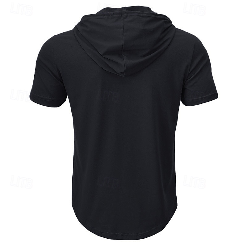 Муж. Футболка Короткие рукава Толстовка с капюшоном Капюшон Лето Все сезоны Сплошной цвет Мода Оригинальный рисунок Спортивные Кулиска Классический Капюшон Для улицы Повседневные На выход 2026 - $20.99 –P7