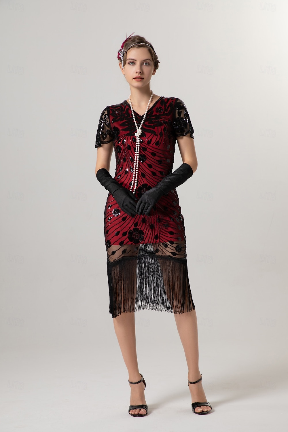 Retro Vintage Goldene Zwanziger 1920er Midlänge Flapper Kleid Cocktailkleid Der große Gatsby Flapper-Mädchen Pailletten Fransen V Ausschnitt Damen Weihnachten Halloween Karneval Hochzeit 2025 - $47.99 –P13