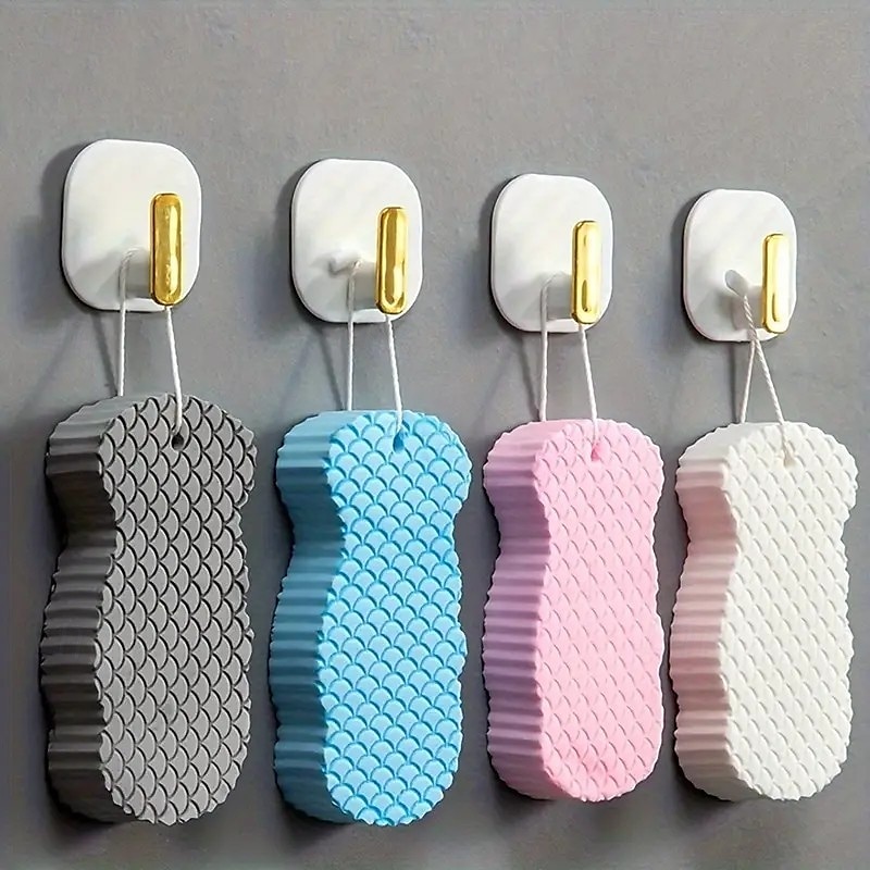 Pacote com 4 esponjas de banho esfoliantes super macias – esfoliante corporal 3D hipoalergênico, material TPR, limpeza profunda manual &suavização da pele, rosa/azul/branco/cinza de 2025 por $12.99 –P6