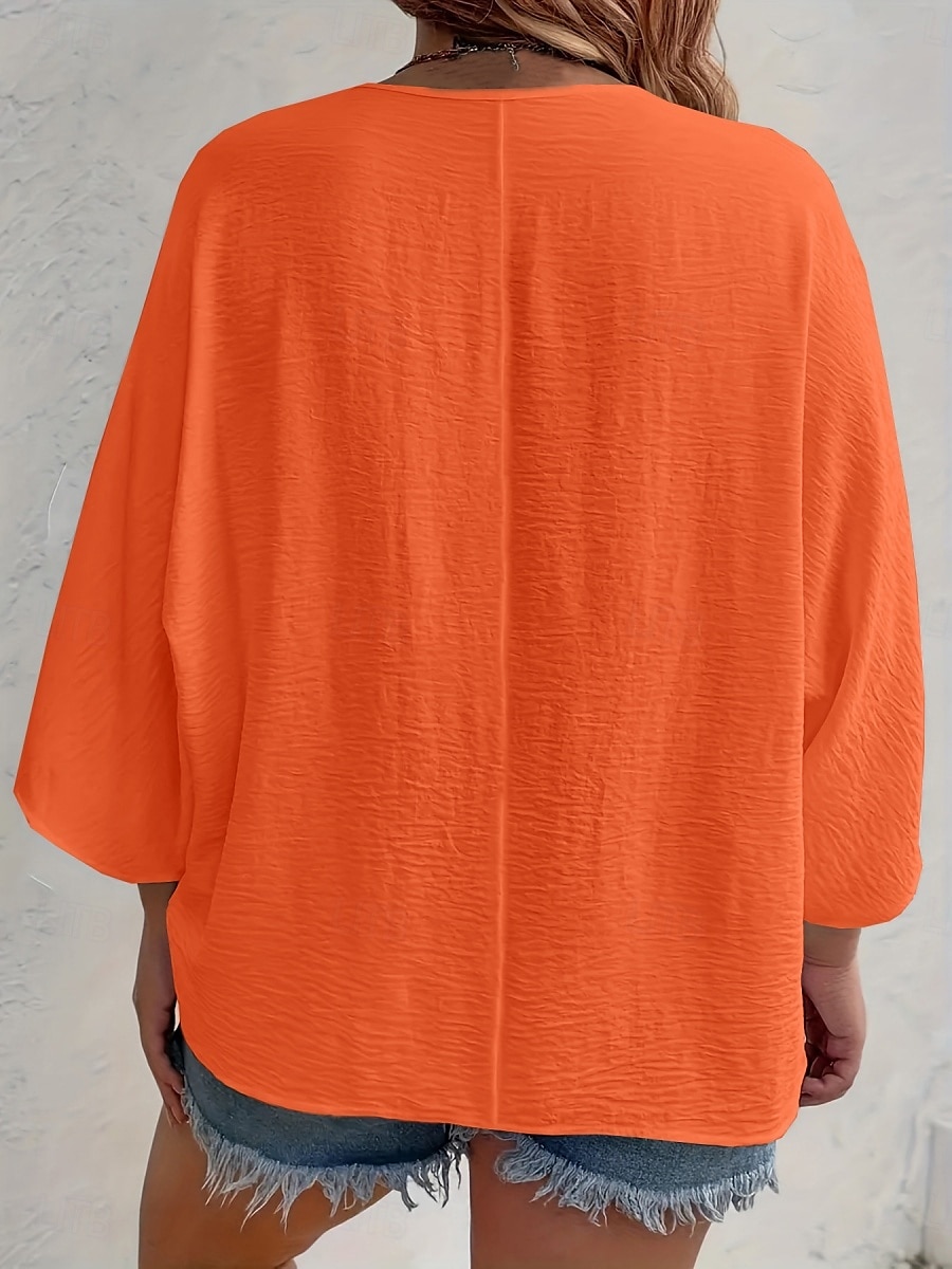 Damen Hemd Einfarbig Stilvoll Lässig Langarm V Ausschnitt Normale Oberteile Täglich Knöpfe Schwarz Weiß Orange Aprikose Sommer Frühling 2025 - $19.99 –P6