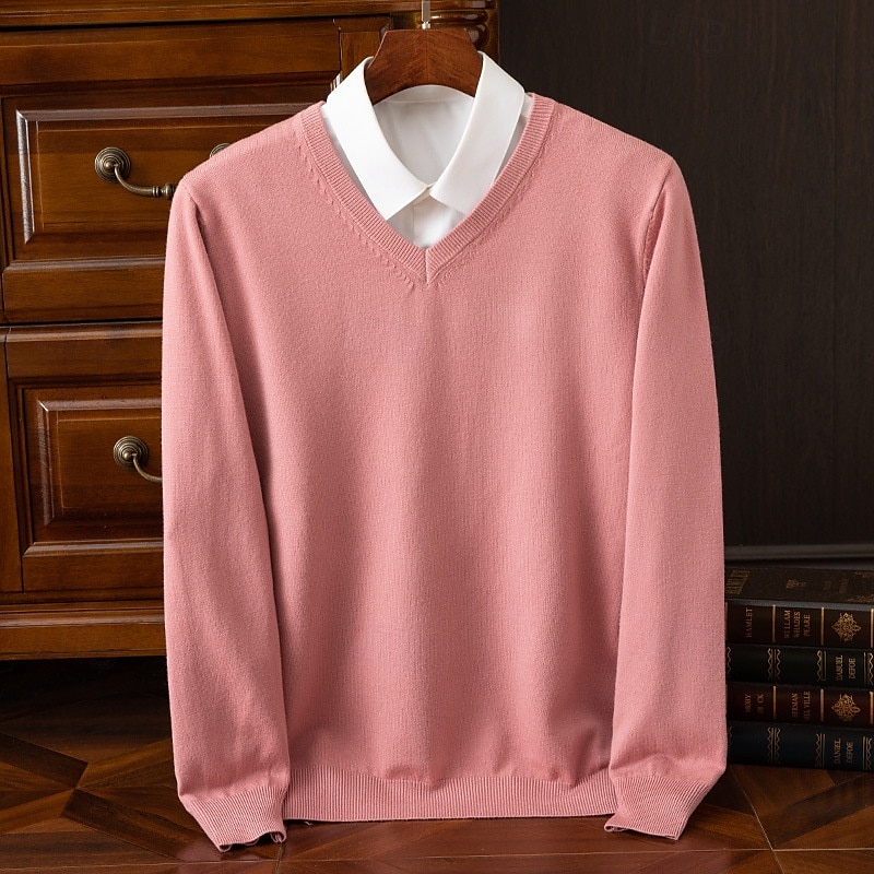 Herr Pullover tröja Stickad tröja Ribbad Sticka Vanliga toppar Stickat Slät V-hals Mode Grundläggande Semester Dagliga kläder Kläder Höst Vinter Kamel Vin S M L 2025 - $25.99 –P1