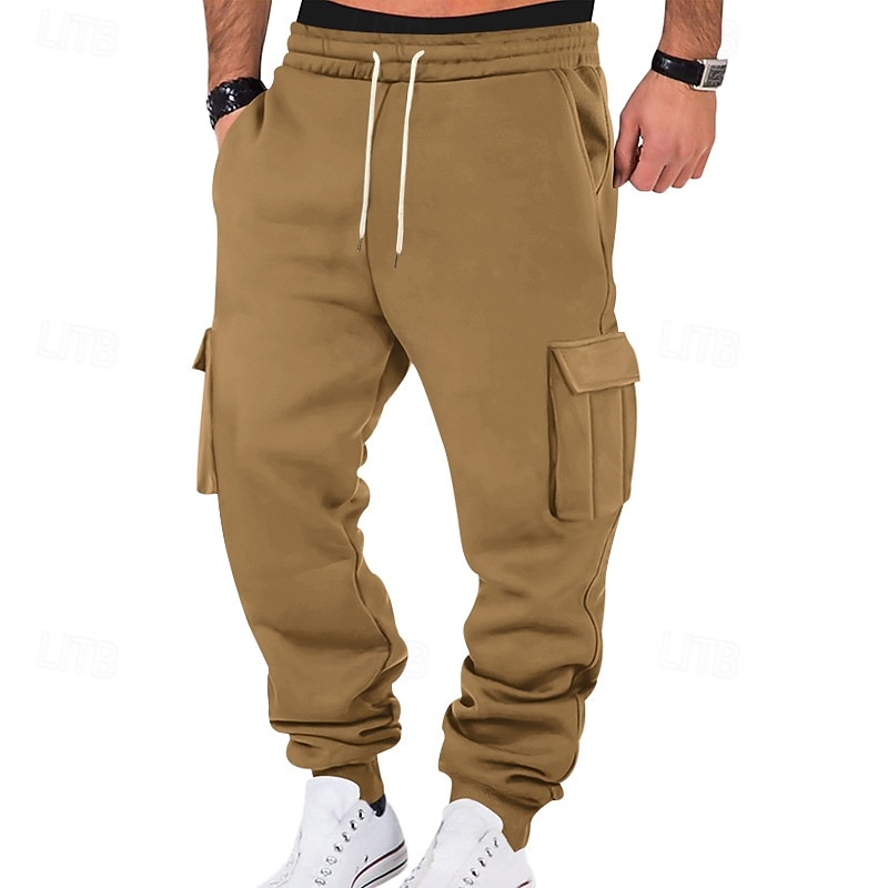 Men's Cargo Pants Fleece Pants Sweatpants Joggers Trousers Elastic Waist Drawstring Multi Pocket Plain Comfort Warm Full Length Outdoor Casual Daily Sports Fashion Black White 2026 - $20.99 –P11