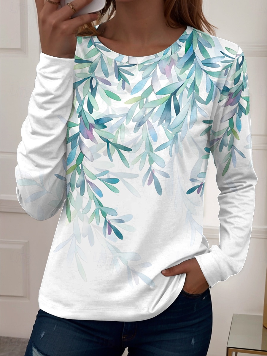 Dámské tričko dlouhý rukáv crew neck dlouhý rukáv tunika grafické geometrické vintage casual běžné topy denní tisk žlutá modrá fialová zelená jaro podzim předpodzim 2026 - $24.99 –P1