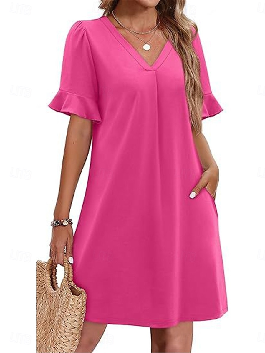 Damen Minikleid Sommerkleid Lässig Täglich Normale Passform Einfach Kurzarm V Ausschnitt Schwarz Blau Fuchsie Grün Sommer 2025 - $25.99 –P9