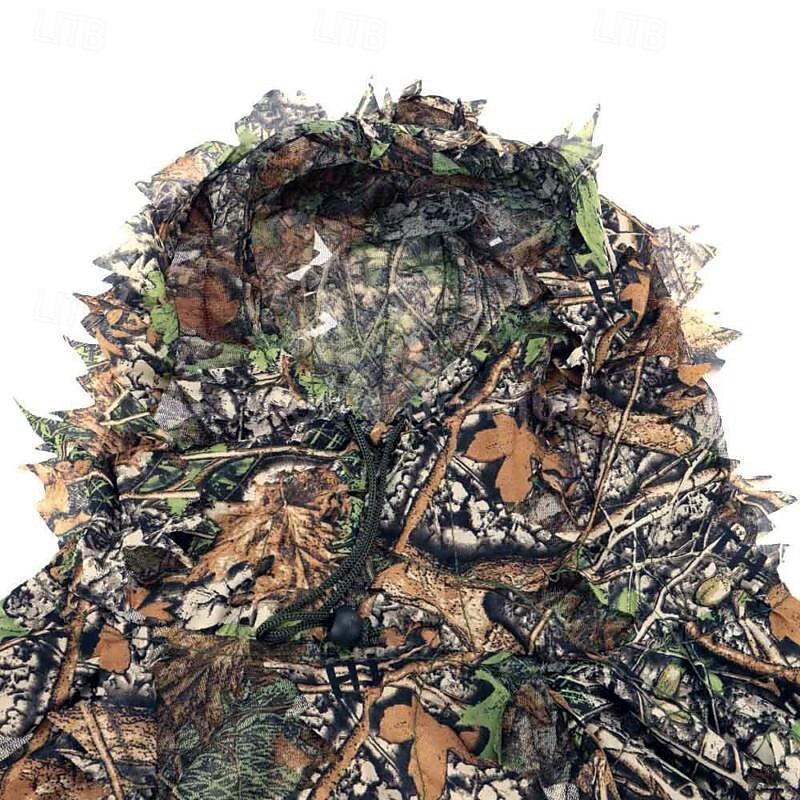 Mantello mimetico 3D con foglia d'acero, design taglia unica, cappuccio in rete, perfetto per attività all'aperto, birdwatching, caccia, giochi stealth del 2025 a $39.99 –P6