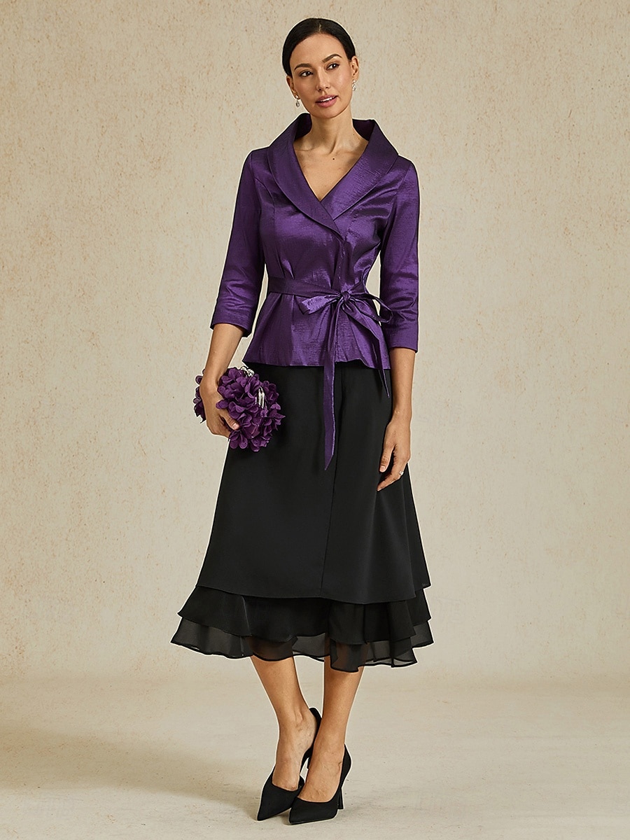 Women's Blouse Evening Tops Solid Color Plain Elegant Metallic Stylish 3/4 Length Sleeve V Neck Regular Tops Wedding Guest Evening Party Semi Formal Tie Front Eggplant Spring, Fall, Winter, Summer 2025 - $79.99 –P5