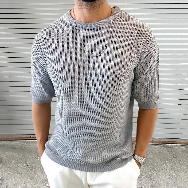 Per uomo Maglione Maglione a maglia A Coste Maglia Top Regolari Lavorato a maglia Semplice Girocollo Moda Essenziale Vacanza Abbigliamento quotidiano Abbigliamento Estate Nero Bianco M L XL del 2026 a $31.99 –P6