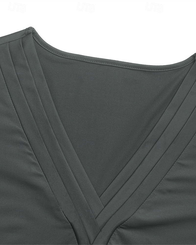 Női Póló Tee Top Sima Divat Modern Hosszú ujj V-alakú Normál felsők Napi Alkalmi Csipke Kollázs Világos szürke Tavasz Ősz 2025 - $22.99 –P6