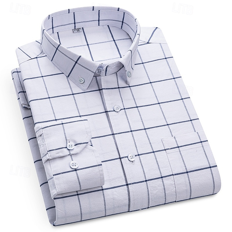 Per uomo Camicia Camicia elegante Camicia button-down Camicia Oxford Camicia con Colletto A Quadri / A Righe / Chevron / Rotondo Abbigliamento quotidiano Abbigliamento Aziendale Bianco Rosso Blu del 2025 a $29.99 –P1
