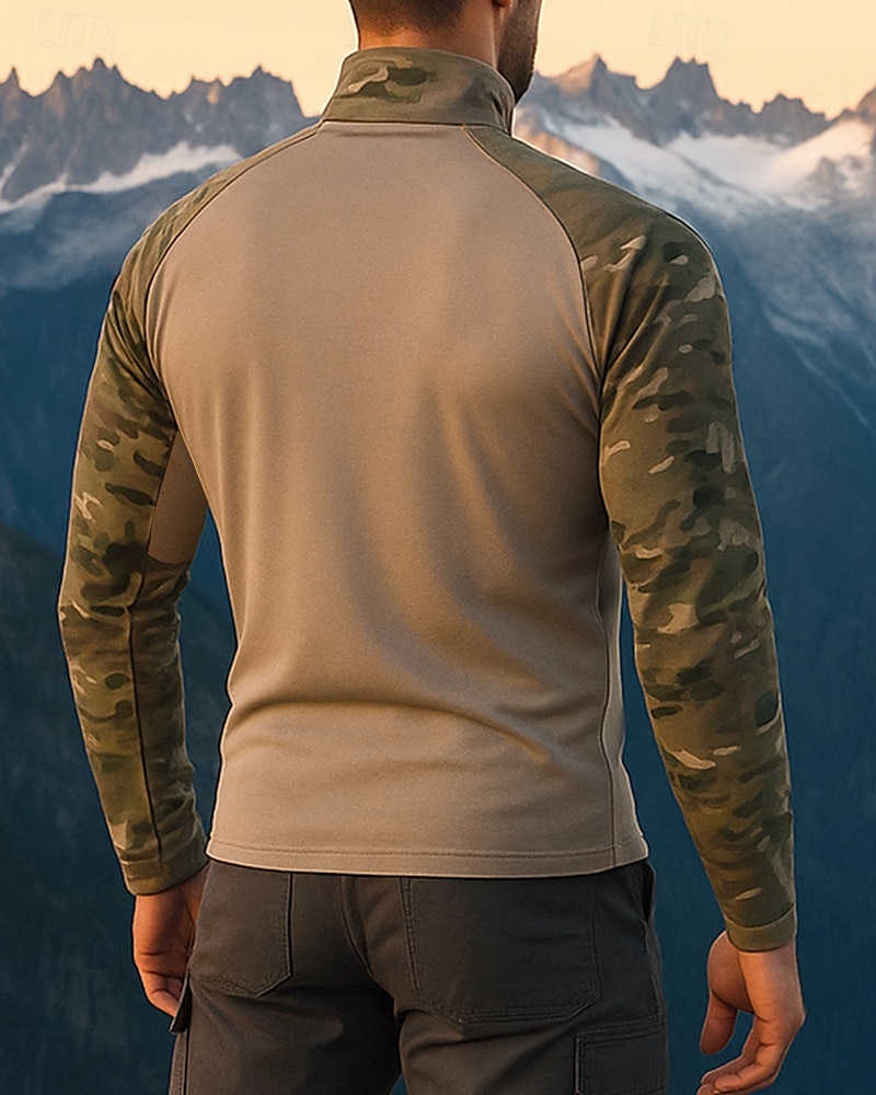 Per uomo Felpa con mezza zip Felpa militare Manica Lunga Collo alla coreana Top Esterno Traspirante Misto Cotone Mimetico Grigio scuro pitone nero Nero Viaggio Corsa del 2025 a $25.99 –P2