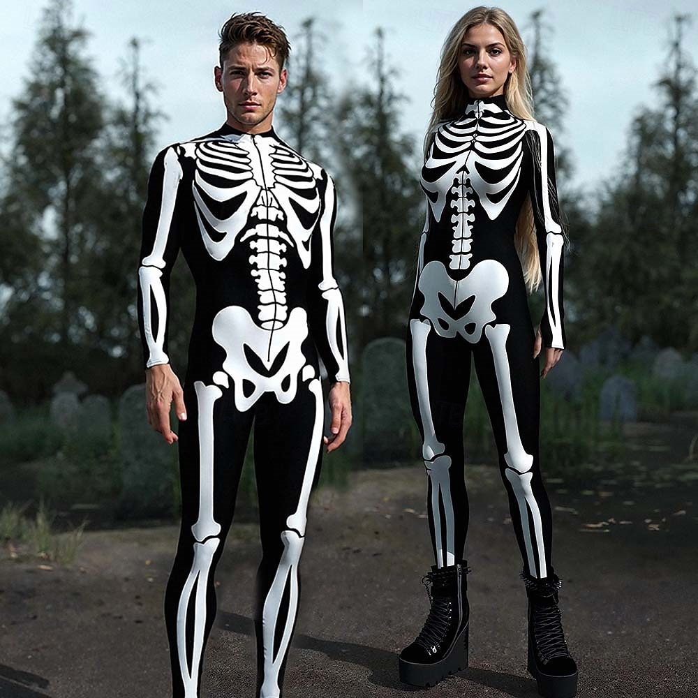 Karnawał 2026 Body Kostiumy dla par na Halloween Kombinezon zakrywający całe ciało Szkielet Straszny Kostium Doroślu Dla dzieci Wszystko Halloween Karnawał Dzień Zmarłych Kij Impreza Spektakl Łatwe 2026 - $41.99 –P1