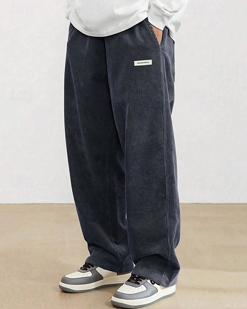 Homens Calças de Veludo Calças Calça casual Bolsos Cintura elástica Com Cordão Tecido Conforto Esportes Diário Moda Casual Preto Branco Micro-Elástica de 2025 por $26.99 –P14