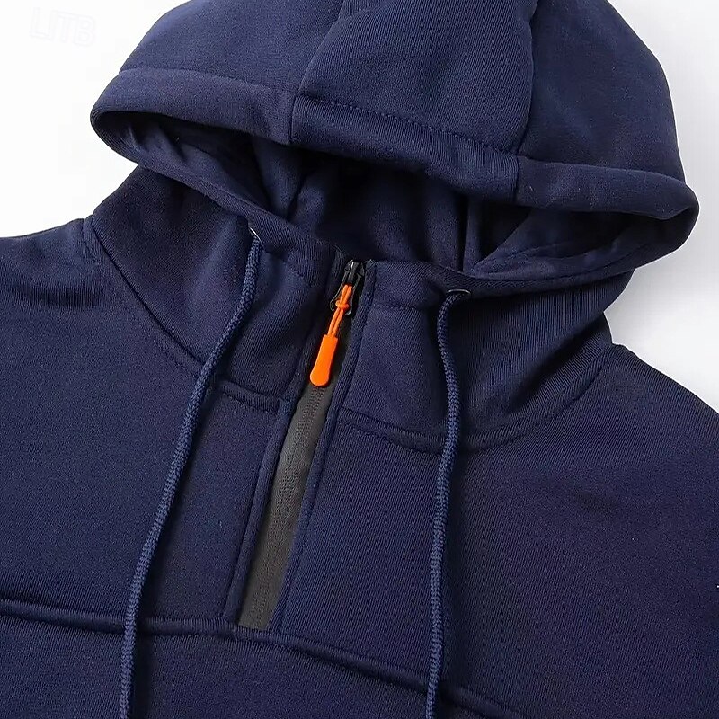 Homme Sweat à capuche Sweat à capuche quart zippé Noir bleu marine Kaki Gris Clair Gris foncé À capuche Uni Patchwork Poche Avant Quart de zip Sport & Loisir Occasionnel Quotidien Streetwear Frais de 2025 ? $25.99 –P9