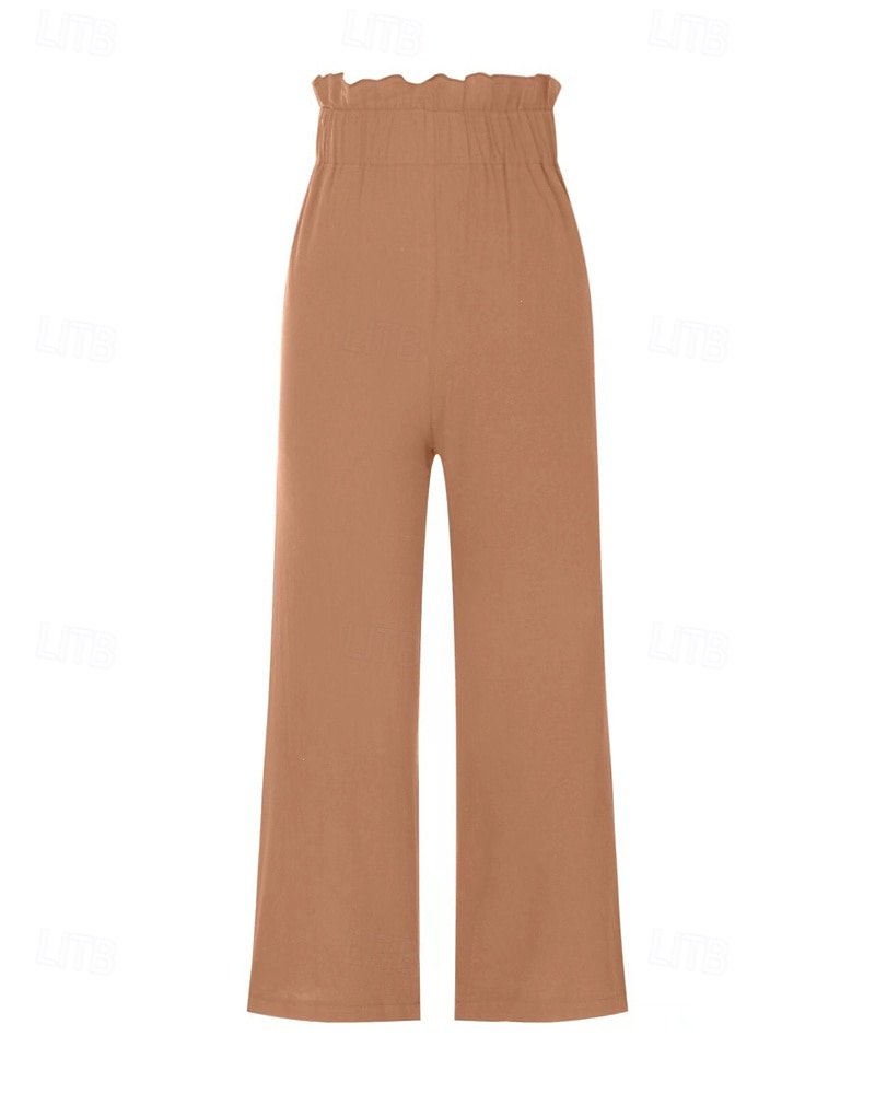 Mulheres Perna larga Calças Roupa de rua Casual Comprimento total Natural Tecido Cintura elástica Confortável Feriado Roupa Diária Final de semana clarete Ferrugem Azul marinho Branco Outono Normal de 2025 por $17.99 –P3