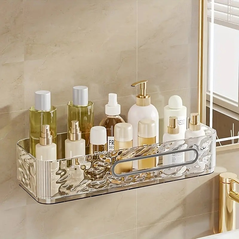 2026年 壁掛け式バスルーム収納ラック、ドリル不要、壁掛け式トイレ収納オーガナイザー、トイレタリーや日用品用の透明コスメティックオーガナイザー  コレクション – $15.99 –P5