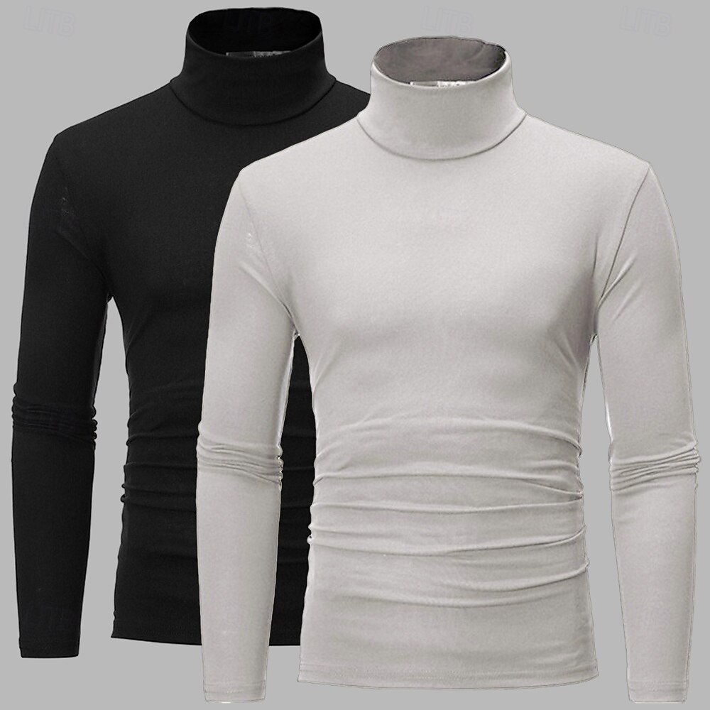 Maglietta a collo alto da uomo, 2 pezzi, a maniche lunghe, a collo alto, con colletto arrotolato, autunno autunno &T-shirt sportiva casual invernale, semplice, leggera, classica, da 2 pezzi del 2025 a $23.99 –P7