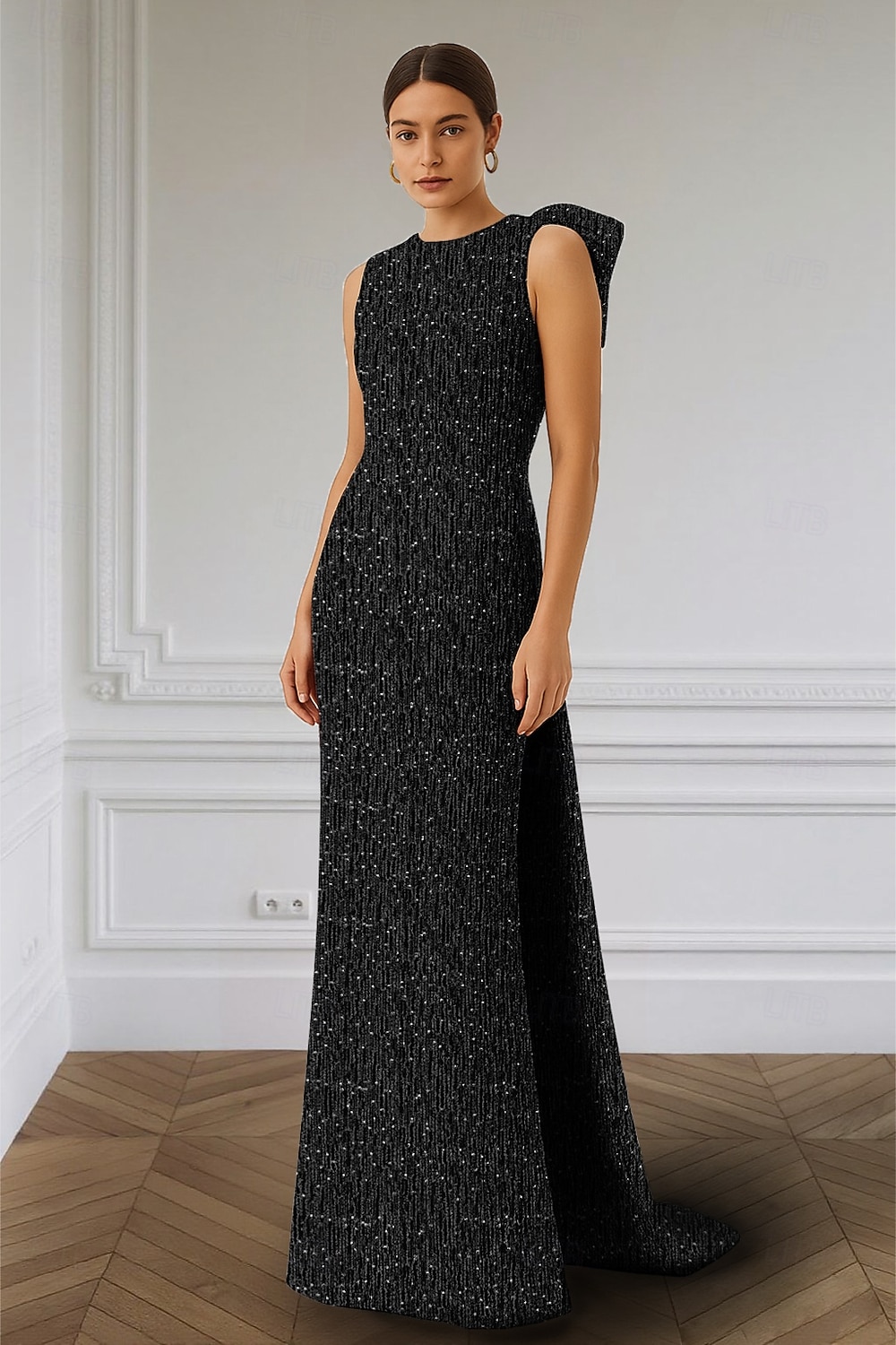 Vestido de Gala de Noite com Cristais Sereia  Trompete Elegante Vestido Formal Casamento Comprimento Longo Sem Mangas Decote Redondo com Laço(s) Removível(is) de 2025 por $149.99 –P8